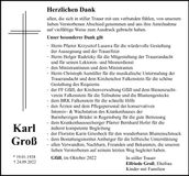 Traueranzeige Karl Groß
