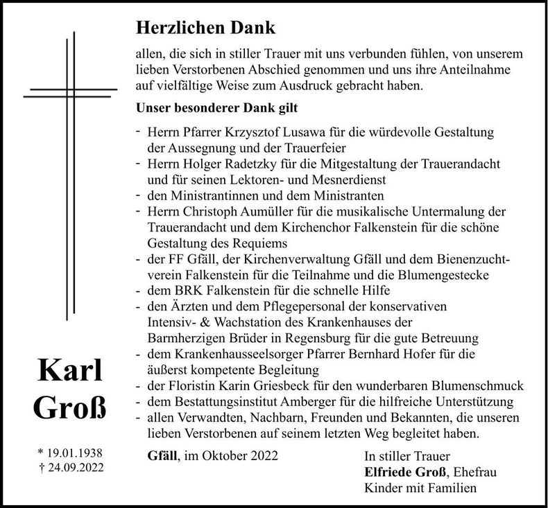 Traueranzeige Karl Groß