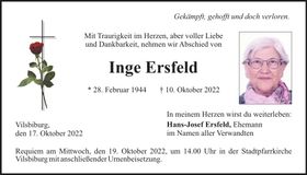 Traueranzeige Inge Ersfeld