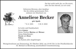 Traueranzeige Anneliese Becker