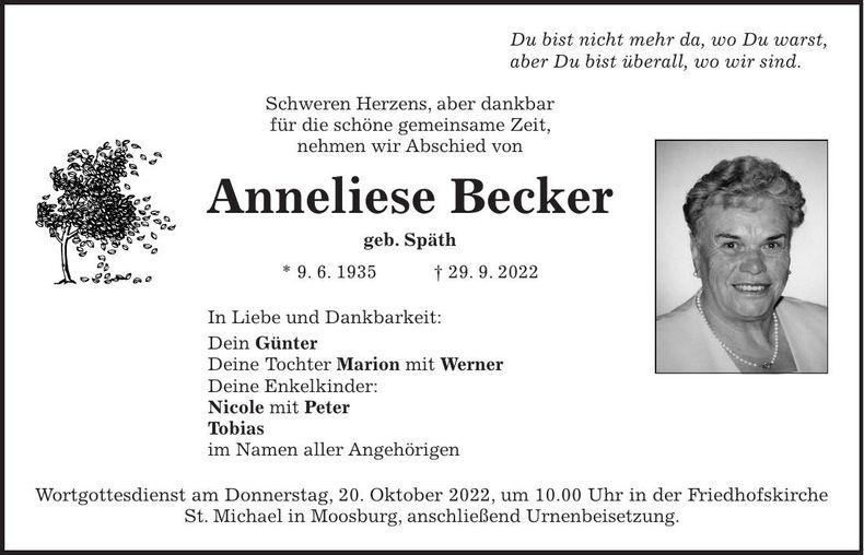 Traueranzeige Anneliese Becker