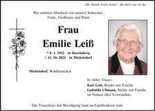 Traueranzeige Emilie Leiß