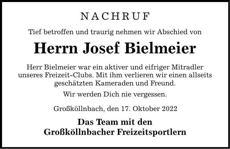 Traueranzeige Josef Bielmeier