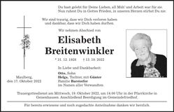 Traueranzeige Elisabeth Breitenwinkler
