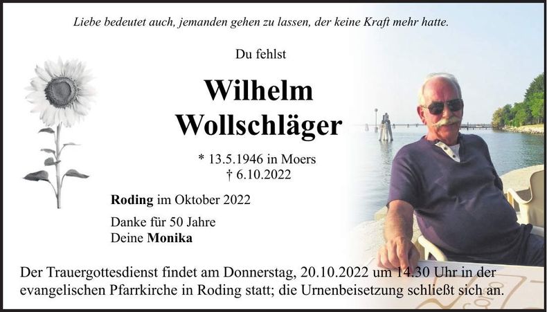 Traueranzeige Wilhelm Wollschläger