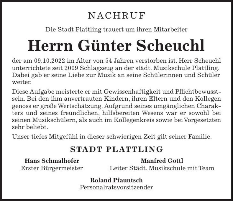 Traueranzeige Günter Scheuchl