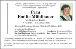 Traueranzeige Emilie Mühlbauer