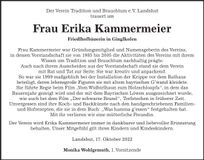 Traueranzeige Erika Kammermeier