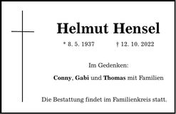 Traueranzeige Helmut Hensel