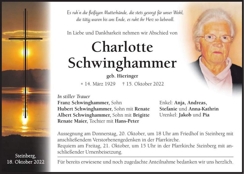 Traueranzeige Charlotte Schwinghammer