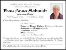 Traueranzeige Anna Schmidt