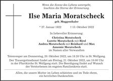 Traueranzeige Ilse Maria Moratscheck
