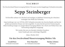 Traueranzeige Sepp Steinberger
