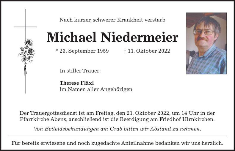 Traueranzeige Michael Niedermeier