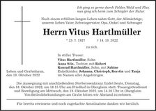 Traueranzeige Vitus Hartlmüller