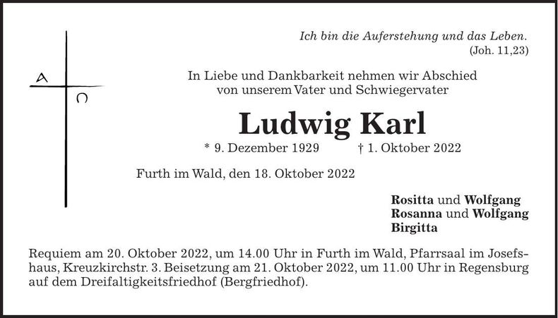Traueranzeige Ludwig Karl