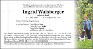 Traueranzeige Ingrid Walsberger