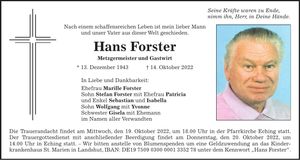 Traueranzeige Hans Forster