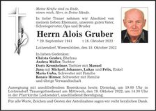 Traueranzeige Alois Gruber