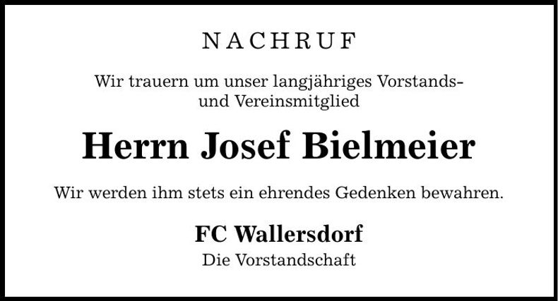 Traueranzeige Josef Bielmeier