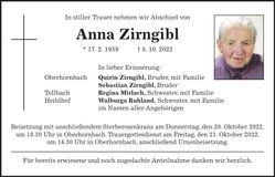 Traueranzeige Anna Zirngibl