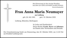 Traueranzeige Anna Maria Neumayer