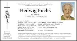 Traueranzeige Hedwig Fuchs