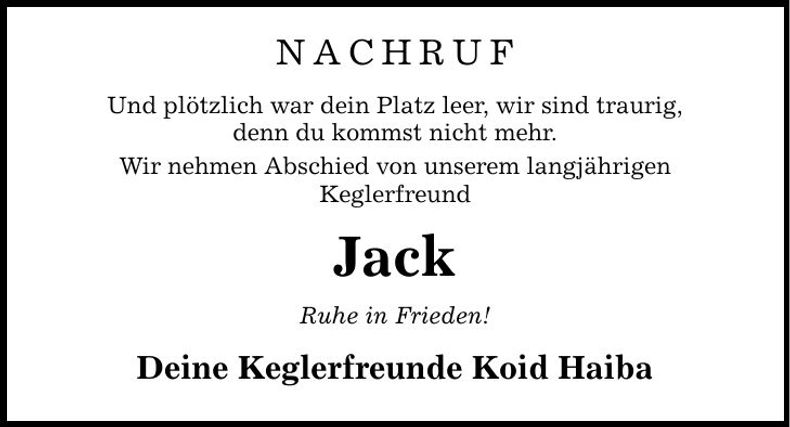Traueranzeige Johann Waas