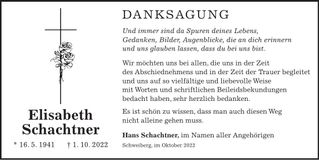 Traueranzeige Elisabeth Schachtner