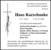 Traueranzeige Hans Karschunke