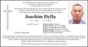 Traueranzeige Joachim Dylla