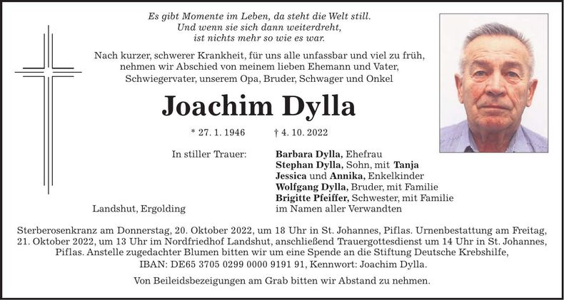 Traueranzeige Joachim Dylla