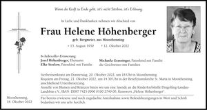 Traueranzeige Helene Höhenberger