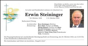 Traueranzeige Erwin Steininger
