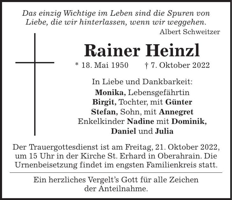 Traueranzeige Rainer Heinzl