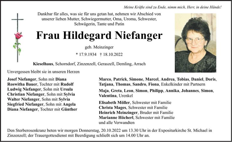 Traueranzeige Hildegard Niefanger