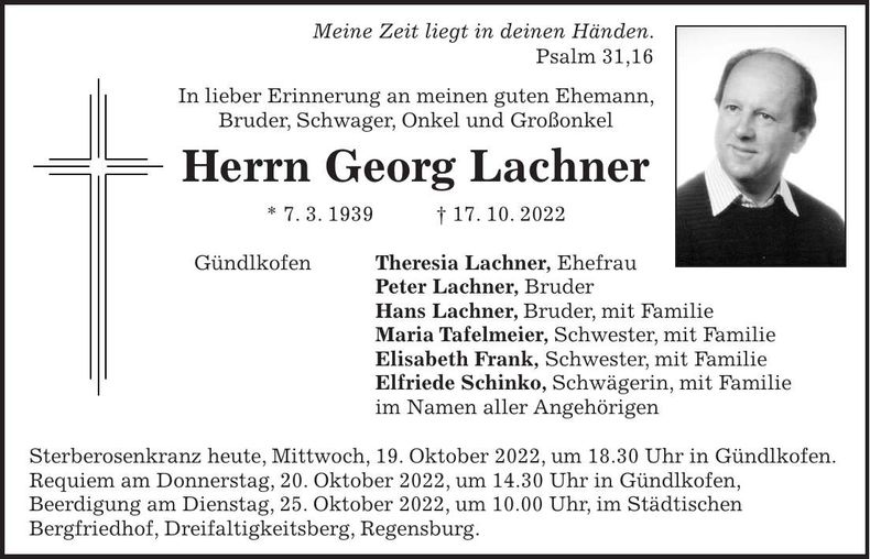 Traueranzeige Georg Lachner