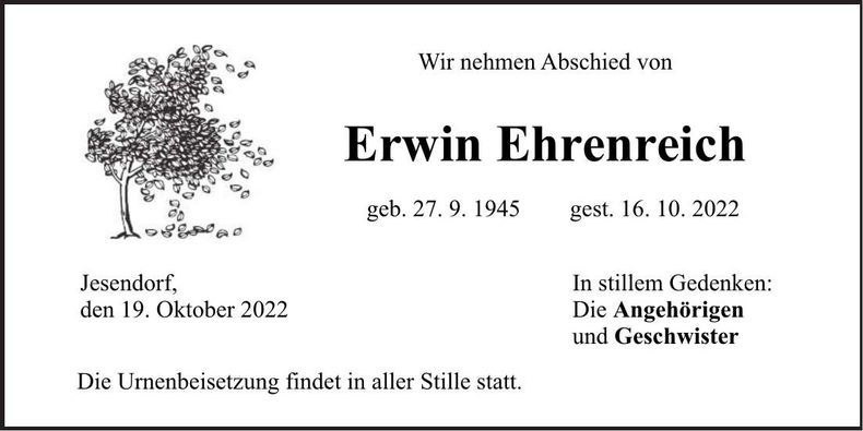 Traueranzeige Erwin Ehrenreich