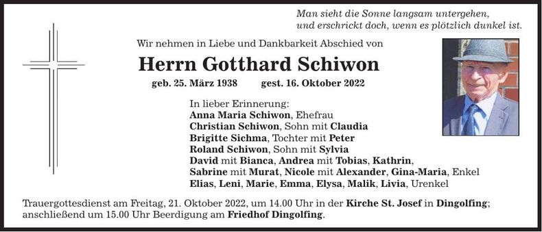 Traueranzeige Gotthard Schiwon