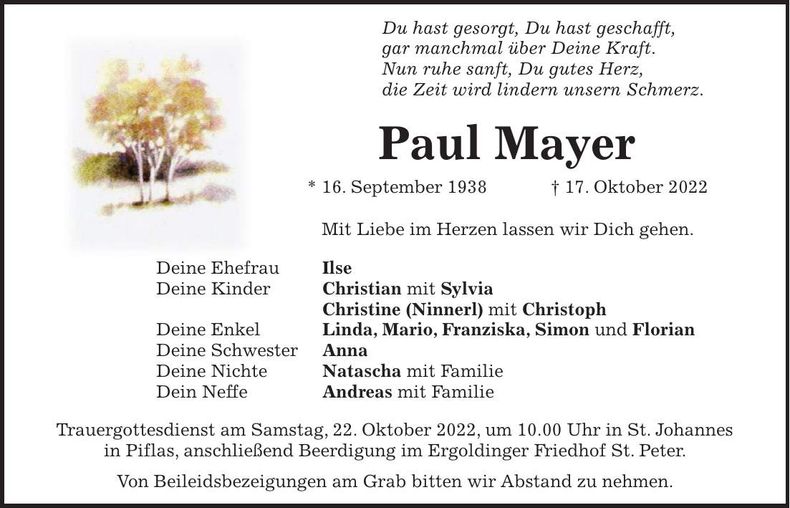 Traueranzeige Paul Mayer