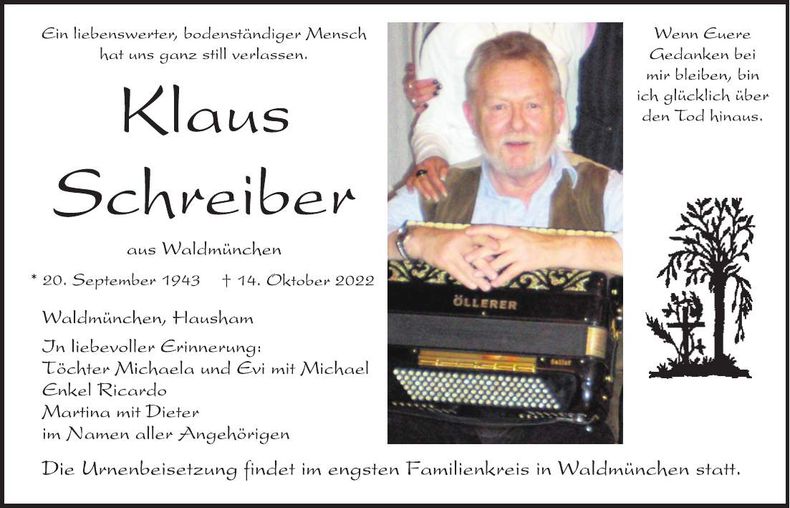 Traueranzeige Klaus Schreiber