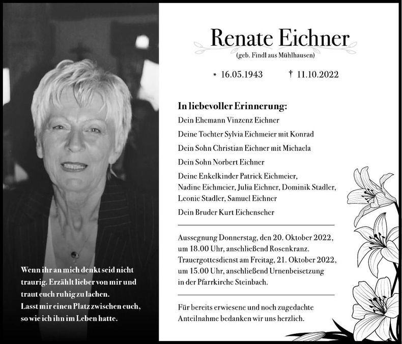 Traueranzeige Renate Eichner
