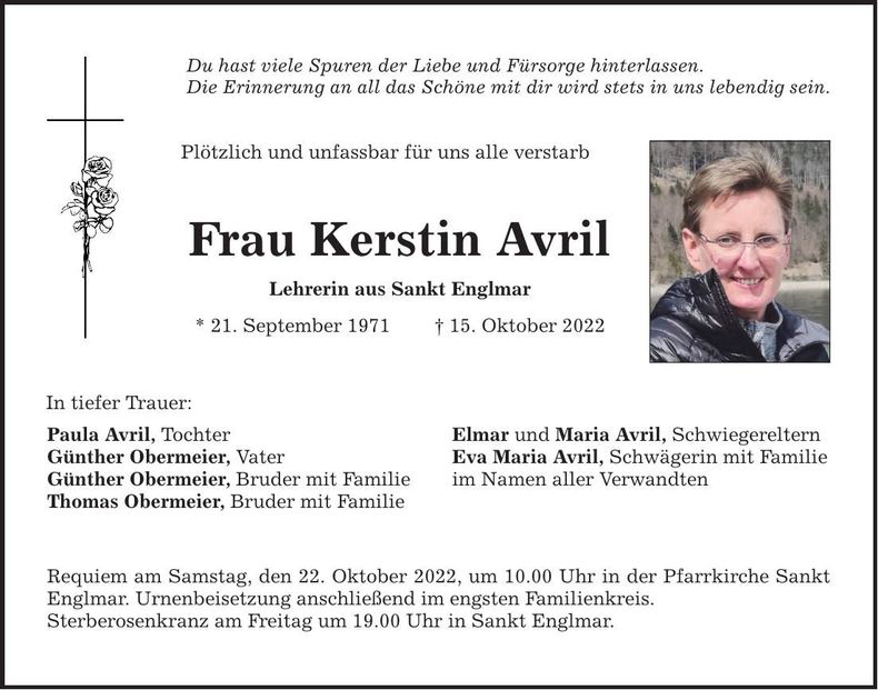 Traueranzeige Avril Kerstin