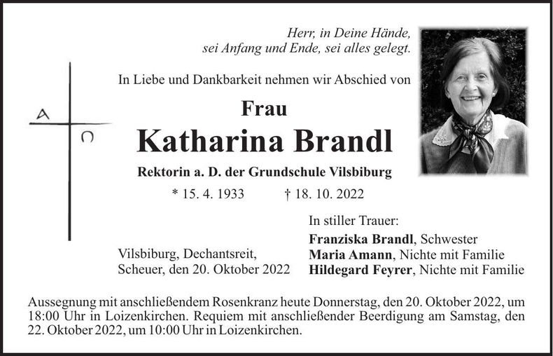 Traueranzeige Katharina Brandl