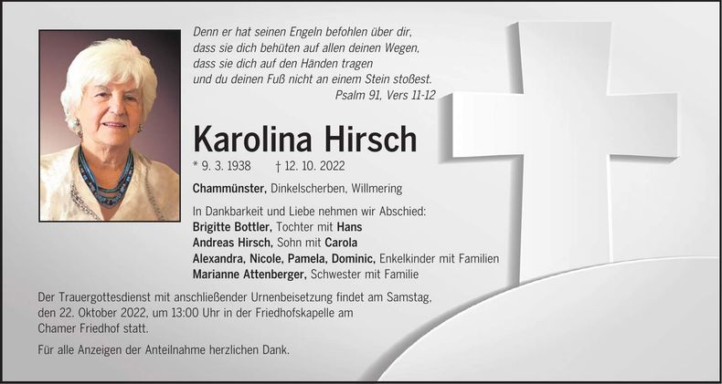 Traueranzeige Karolina Hirsch