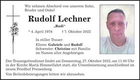 Traueranzeige Rudolf Lechner