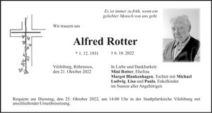 Traueranzeige Alfred Rotter