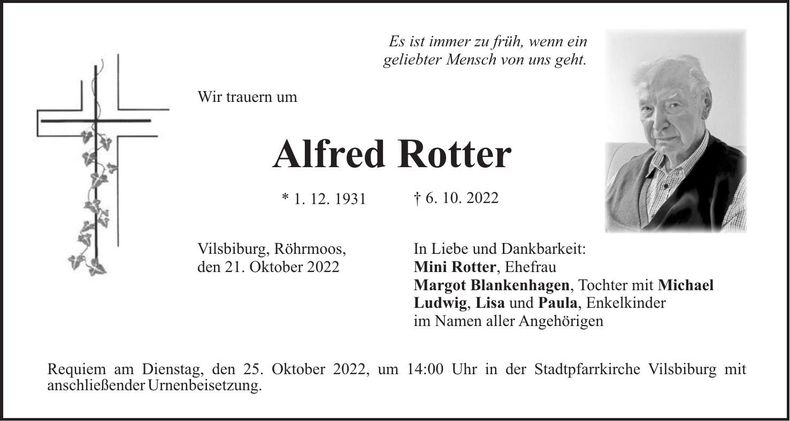 Traueranzeige Alfred Rotter