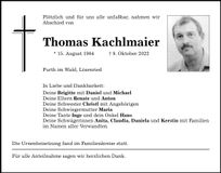 Traueranzeige Thomas Kachlmaier