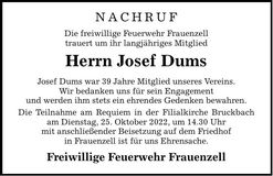 Traueranzeige Josef Dums